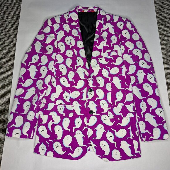 Shinesty Purple Ghost Blazer Size 36 Two Button Novelty Colorful Halloween Party - Picture 1 of 15